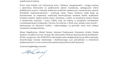 Inauguracja Roku Akademickiego 2026/2027 [GALERIA ZDJĘĆ] | Aktualności | Uniwersytet WSB Merito Bydgoszcz: list ministra_2