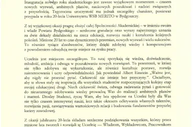 Inauguracja Roku Akademickiego 2026/2027 [GALERIA ZDJĘĆ] | Aktualności | Uniwersytet WSB Merito Bydgoszcz: list starosta