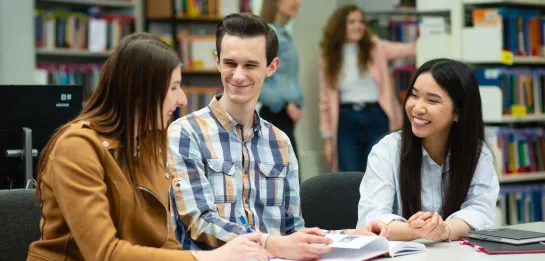 Studia jednolite magisterskie w Bydgoszczy  | Uniwersytet WSB Merito Bydgoszcz: Głowna grafika: Bydgoszcz-studia jednolite magisterskie-grupa studentów w bibliotece 