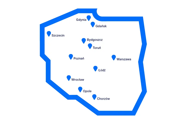 WSB Merito Universities in Poland | WSB Merito Universities: mapka maista Merito_ mała