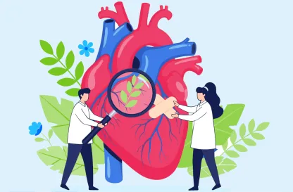 Aktualności | Uniwersytet WSB Merito w Gdańsku: Ilustracja z sercem roślinami i dwiema postaciami