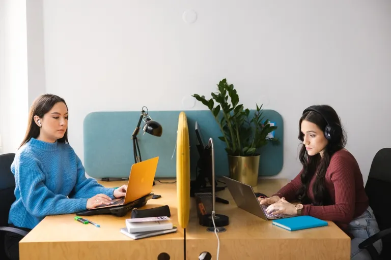 Inżynier sieci komputerowych | Studia I stopnia w Gdańsku | Uniwersytet WSB Merito w Gdańsku: Studentki przy biurku przy laptopach podczas pracy