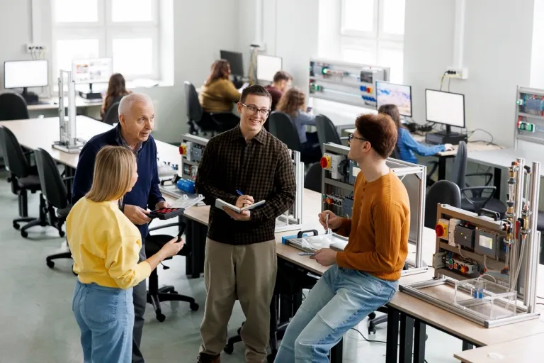 Management 5.0 | Studia I stopnia w Gdańsku | Uniwersytet WSB Merito w Gdańsku: Warsztaty w laboratorium, scenka rozmowy studentów z wykładowcą