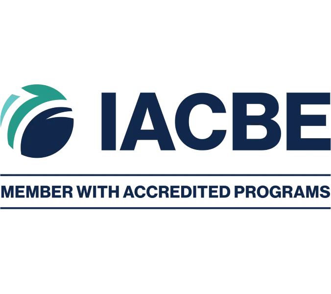 Rankingi i akredytacje | Uniwersytet WSB Merito Gdynia: Logotyp IACBE (International Accreditation Council for Business Education)