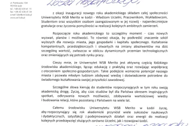 Uroczyście rozpoczęliśmy jubileuszowy rok akademicki 2026/2027 | Aktualności | Uniwersytet WSB Merito Łódź: List: Hanna Zdanowska, Prezydent Miasta Łodzi