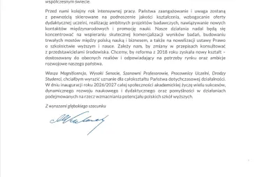 Uroczyście rozpoczęliśmy jubileuszowy rok akademicki 2026/2027 | Aktualności | Uniwersytet WSB Merito Łódź: List: Marcin Kulasek, Minister Nauki i Szkolnictwa Wyższego cz. 2
