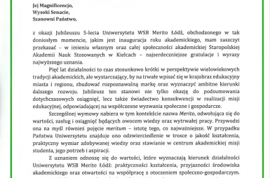 Uroczyście rozpoczęliśmy jubileuszowy rok akademicki 2026/2027 | Aktualności | Uniwersytet WSB Merito Łódź: List: Staropolska Akademia Nauk Stosowanych cz.1