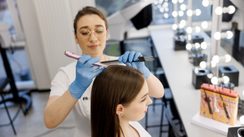 Trychologia z elementami biokosmetologii i fitoterapii | Studia I stopnia w Opolu | Uniwersytet WSB Merito Opole: Główna grafika: Opole - studia I stopnia licencjackie - Kosmetologia: Trychologia z elementami biokosmetyki i fitoterapii - studentki uczestniczą w zajęciach z trychologii