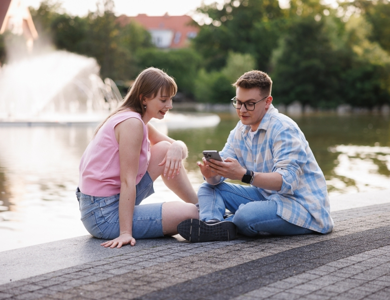 Cyberbezpieczeństwo i ochrona danych | Studia I stopnia w Opolu | Uniwersytet WSB Merito Opole: Znajomi patrzący w ekran telefonu