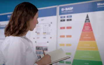 Program Firma | Uniwersytet WSB Merito w Poznaniu: Kobieta patrząca na tablicę z diagramami.