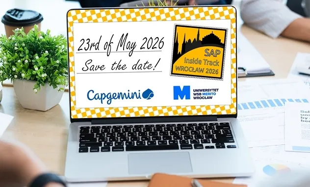 Konferencja SAP Inside Track już 23 maja 2026! | Aktualności | Uniwersytet WSB Merito we Wrocławiu: Grafika promująca konferencję