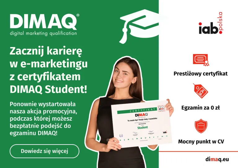 Bezpłatny egzamin DIMAQ Student. Potwierdź swoje kompetencje w digital marketingu | Aktualności | Uniwersytet WSB Merito we Wrocławiu: dimaq
